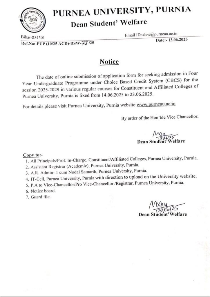 Purnea University UG Admission 2025-29